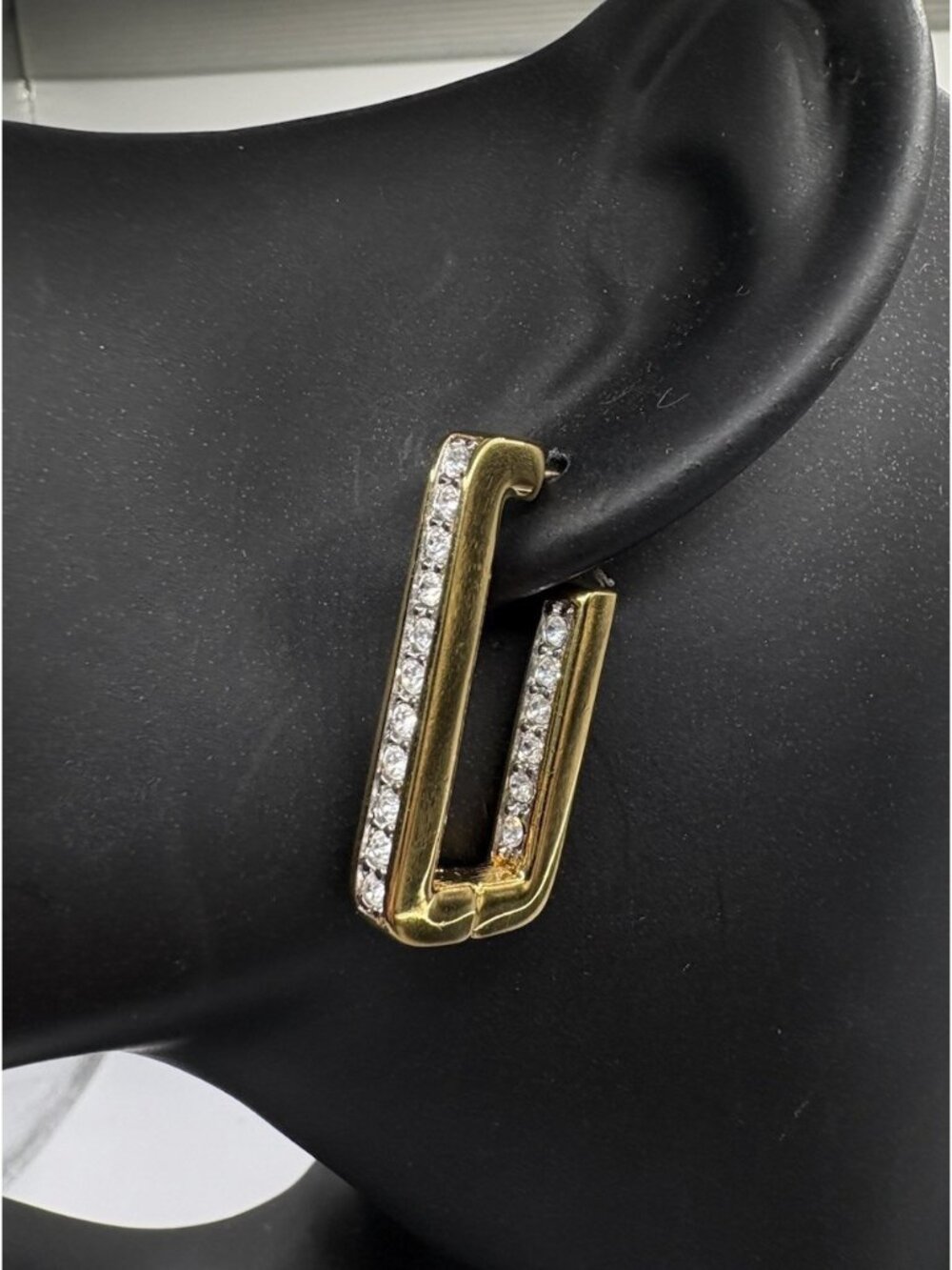 Swarovski Gold Tone White Crystal Rectangular Hoop Earrings No Backings